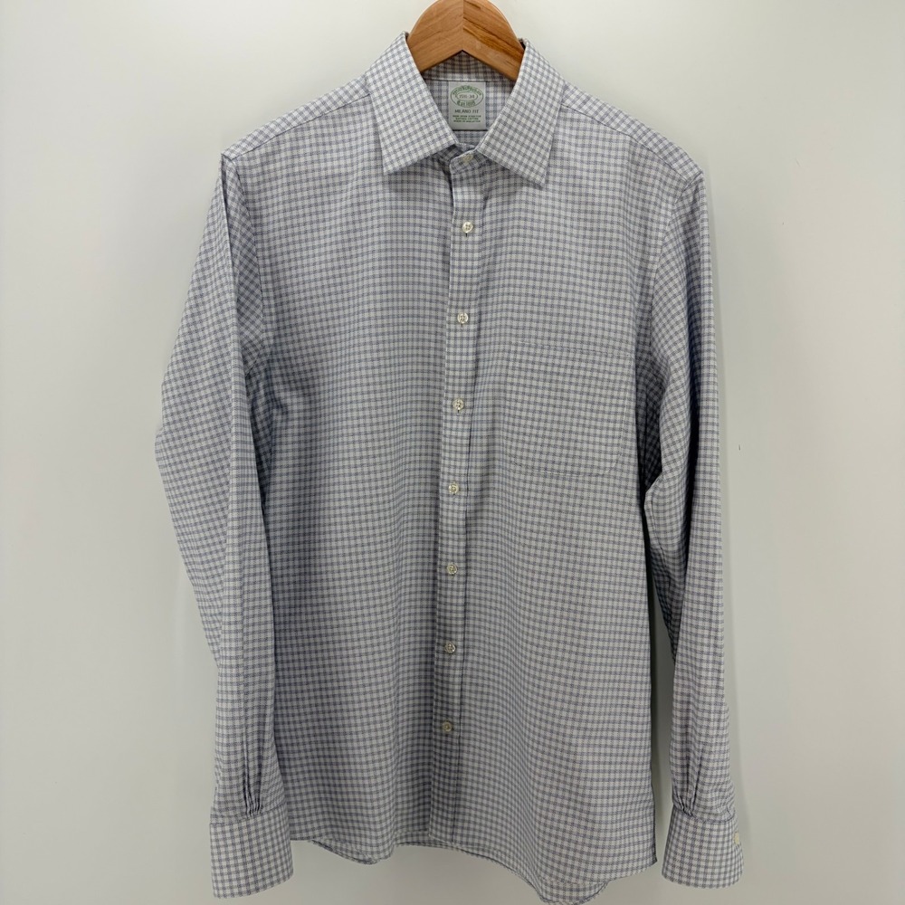 Brooks Brothers Milano Fit Blue Plaid Non-Iron Supima Cotton Shirt Mens Medium